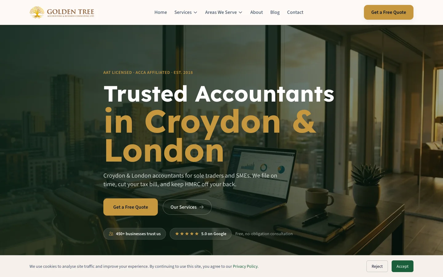 Golden Tree Consulting website, a Surrey business website built by Nikita